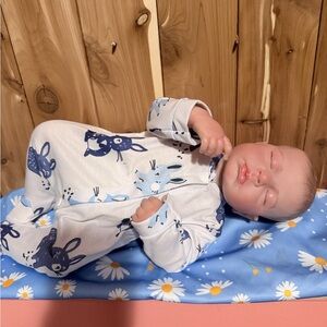 Adorable Baby Doll in Bunny Print Outfit